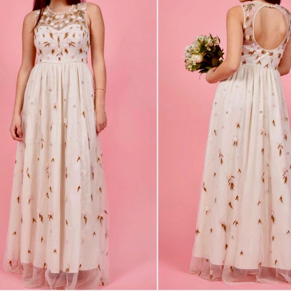 Modcloth Ivory Floral Maxi Dress